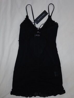 White Fox Black Mesh Trim Cami Top